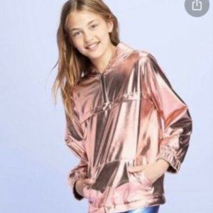 NWT More than Magic Pink Metallic Shimmer Windbreaker Quarter Zip Hoodie